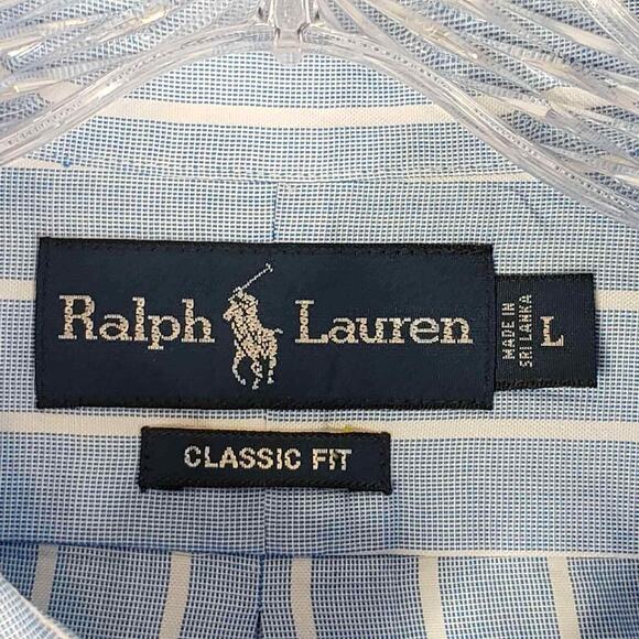 Polo Ralph Lauren Shirt Mens Size Large L Blue Striped Long Sleeve Button Down - Picture 7 of 9